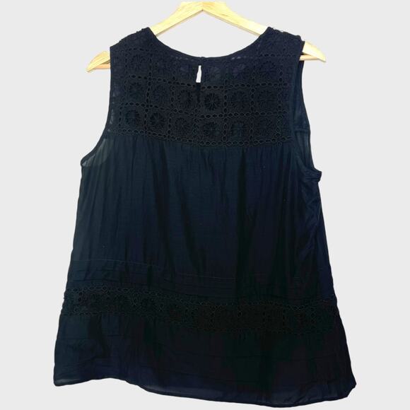 Banana Republic Large Black Lace Top Silk Blend Sleeveless Eyelet Casual Office - Picture 5 of 5